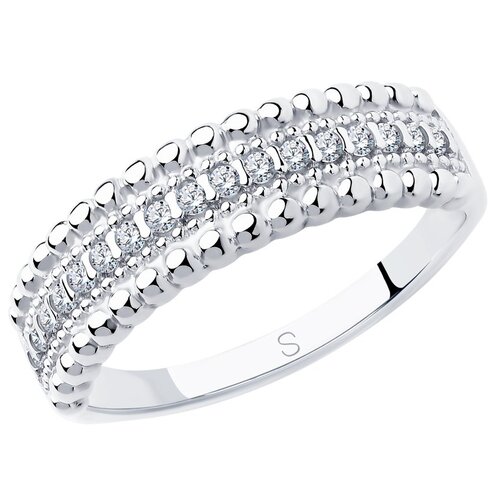 Кольцо SOKOLOV, серебро, 925 проба, родирование, фианит, размер 18 jv кольцо с фианитами из серебра r130107d 001 wg размер 17