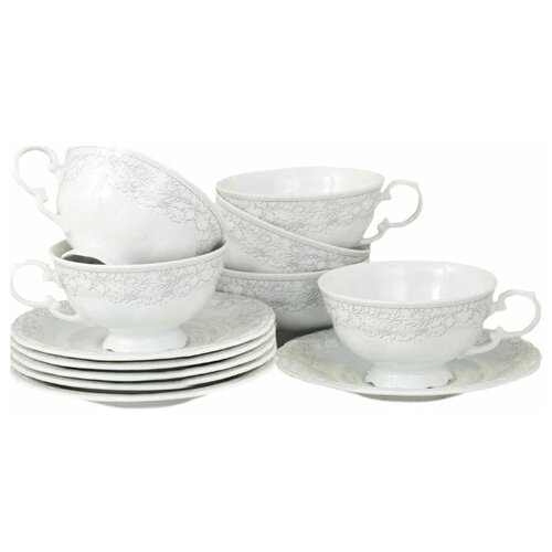 фото Набор чайных пар 200 мл 6 шт низкие leander "соната /серый узор" / 158477