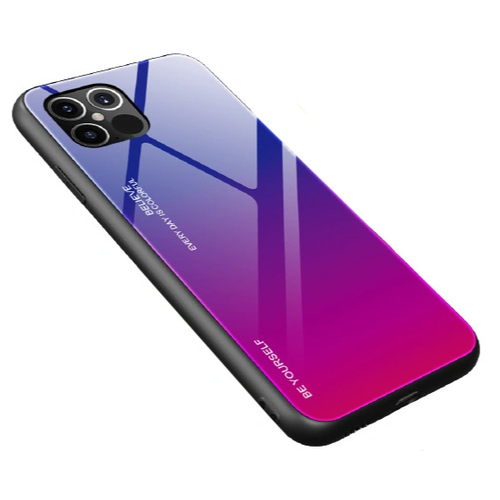 фото Чехол-бампер mypads для iphone 12 (6.1)/ iphone 12 pro (6.1) стеклянный из закаленного стекла с эффектом градиент зеркальный блестящий переливающийся фиолетовый