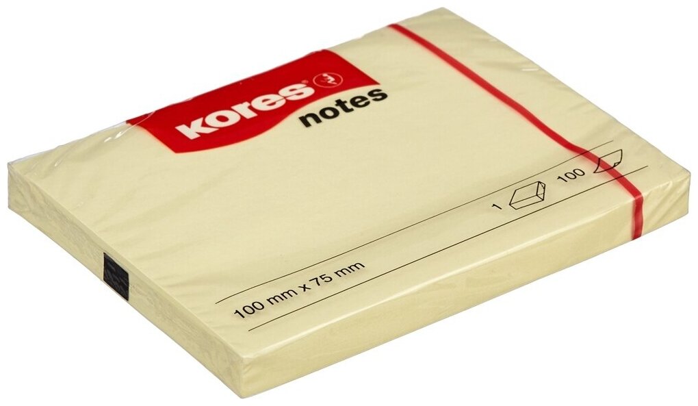 Блок-кубик Kores бумажный, для заметок, 100х75 мм, желтая, 100 листов