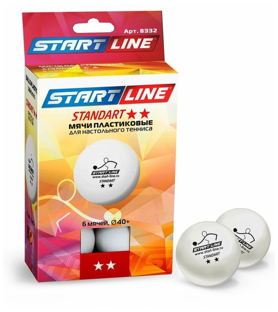 Мяч Start Line "STANDART", теннисный, 2 звезды, 6 штук, цвет белый