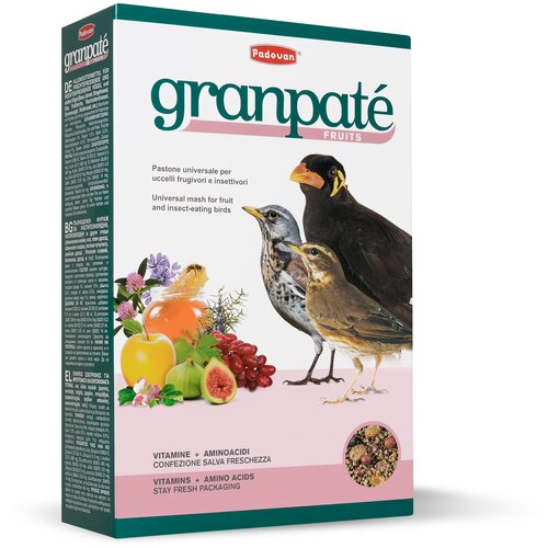 Padovan корм Granpatee Fruits для насекомоядных птиц, 1кг корм padovan valman black pellets для насекомоядных птиц дополнительный