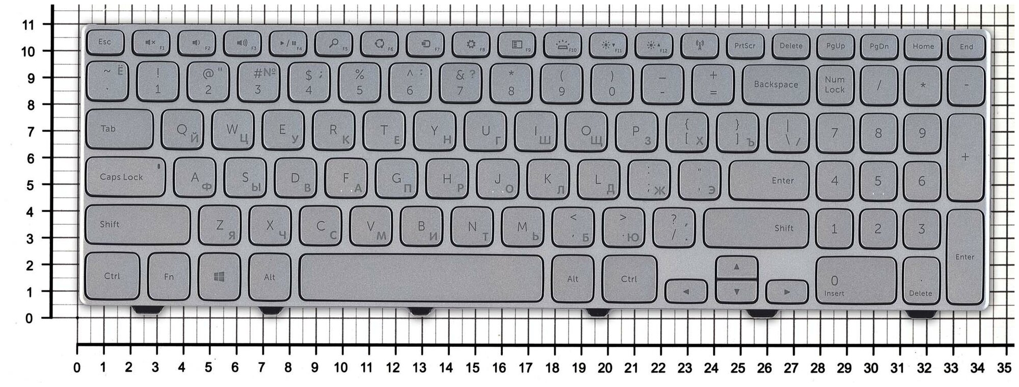 Клавиатура для ноутбука Dell Inspiron 15-7000 русская серебристая с подсветкой