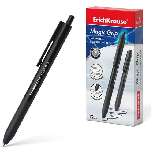 Купить Ручка гелевая ErichKrause Magic Grip, узел 0.5 мм, чернила черные, автоматическая, стираемая, цена за 1 шт