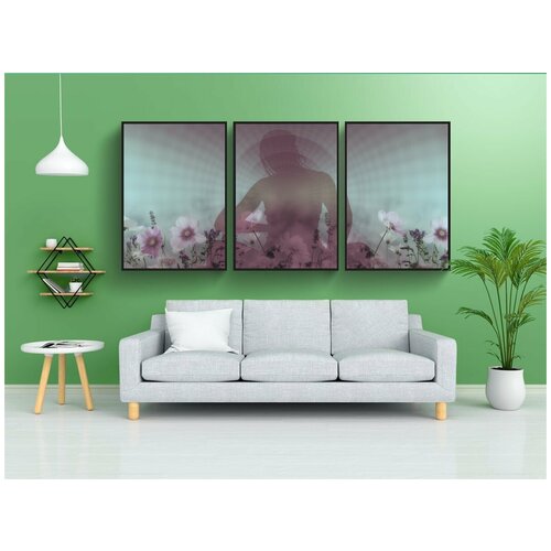 фото Набор модулных постеров для интерьера "силуэт, женщина, медитация" 60x90 см. в тубусе, без рамки lotsprints