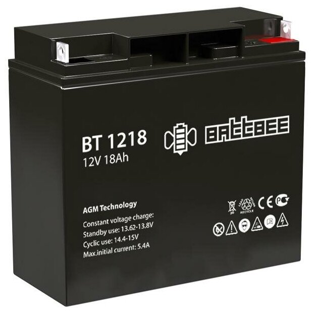 Аккумуляторная батарея Battbee BT 1218 12 В 18 Ач для ИБП,UPS, аккумулятор для детского электромобиля, эхолота