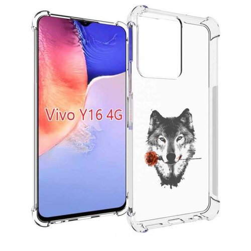 Чехол MyPads волк с розой для Vivo Y16 4G/ Vivo Y02S задняя-панель-накладка-бампер