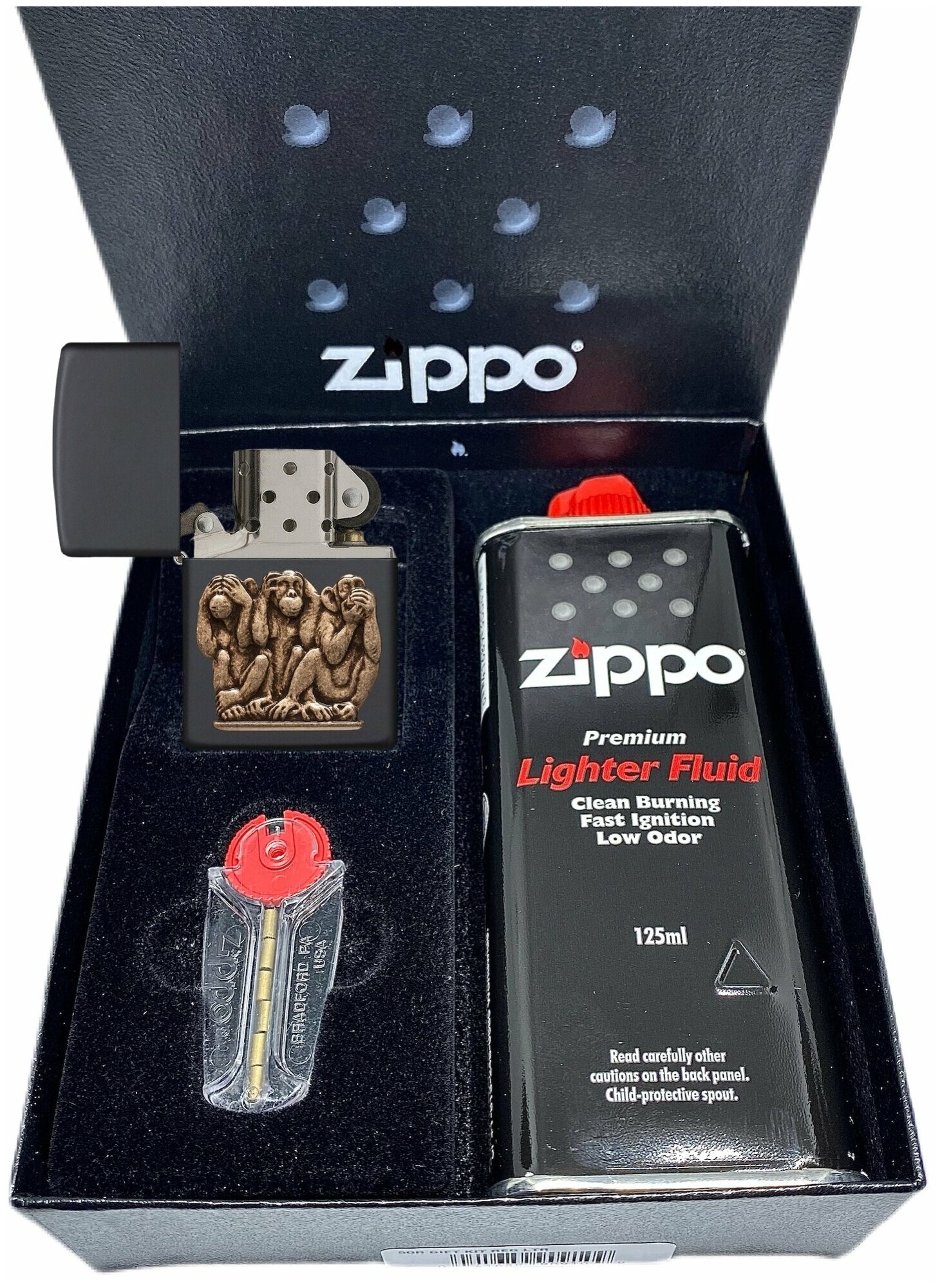 Подарочный набор ZIPPO ( Зажигалка ZIPPO 29409 Classic, чёрная, с покрытием Black Matte + кремни + топливо, 125 мл ) - фотография № 4