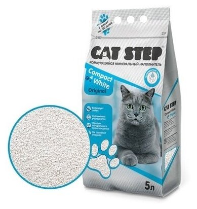 Cat Step Комкующийся минеральный наполнитель Compact White Original 5 л 20313008 | Compact White Original 4,2 кг 42620 (2 шт)