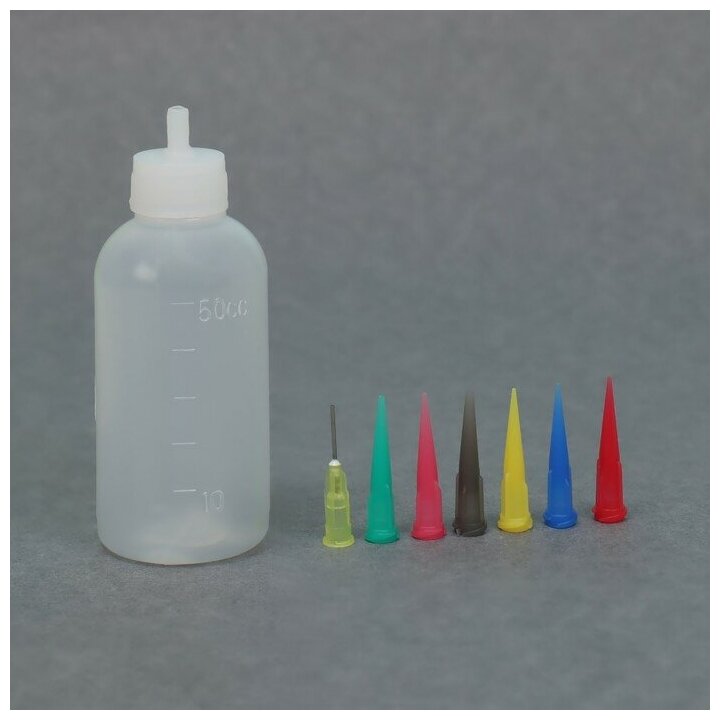 Бутылочка для нанесения краски 50мл с насадками 7шт прозрач/разноцвет пакет накл OT 7580612