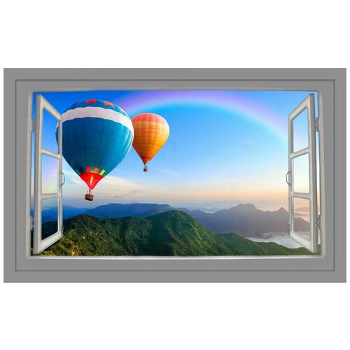 фото Интерьерная картина-обогреватель warmart "вид из окна: воздушные шары в горах" 60х100 см