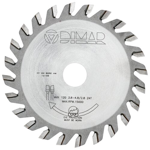 Диск пильный Dimar (Димар) 90600543 подрезной пильный центр D120x20x3,8-4,8 Z24 двойной ресурс диск пильный dimar димар 95602166 подрезной коническая dvk d180x30x4 9 5 8 корпус 3 5 z30 двойной ресурс