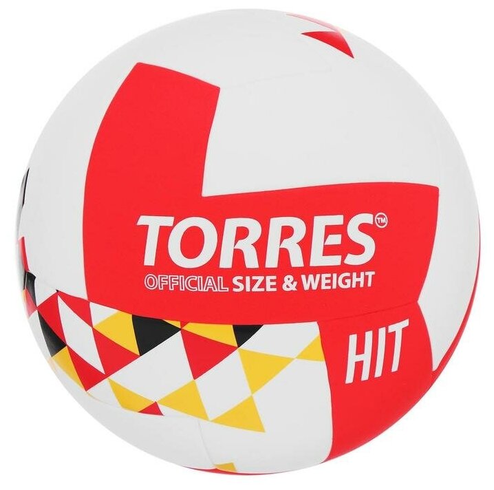 Мяч волейбольный TORRES Hit, PU, клееный, 12 панелей, размер 5, цвет белый, красный