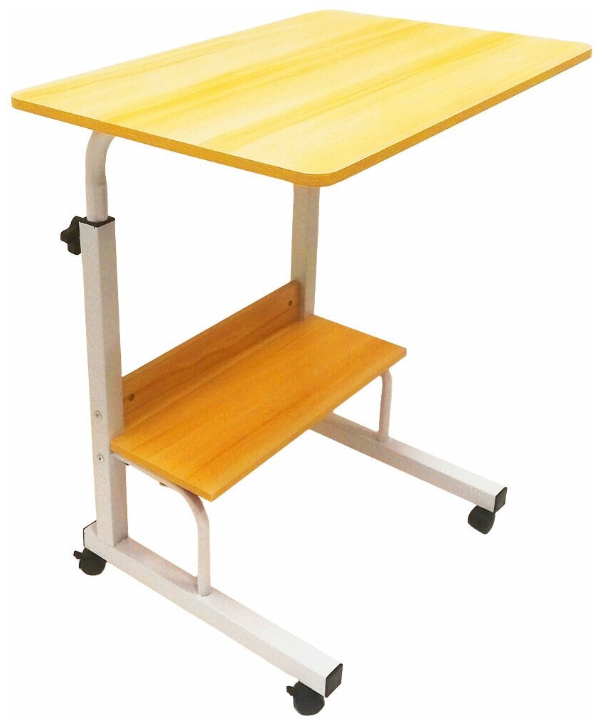 Прикроватный столик для ноутбука с двумя полками и регулировкой высоты, на колесиках, бежевый