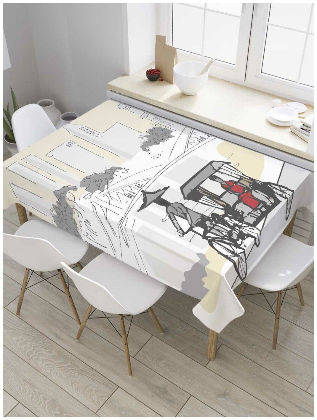 Скатерть прямоугольная JoyArty на кухонный стол "Прогулка в Японии" из оксфорда, 120x145 см