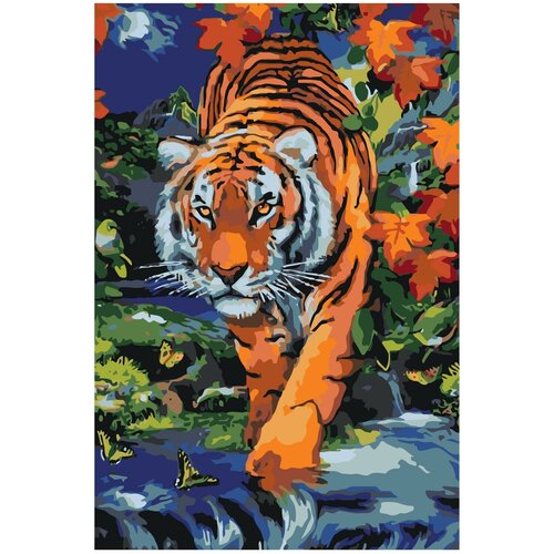 Тигр осенью Раскраска по номерам на холсте Живопись по номерам