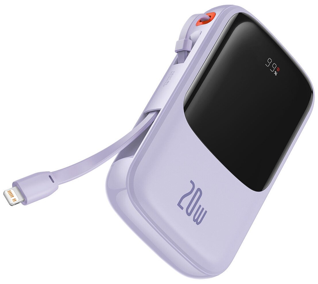Портативный аккумулятор BASEUS Qpow Pro Digital display fast charge iP Edition,10000 mAh, 20W, с кабелем Lightning, Purple