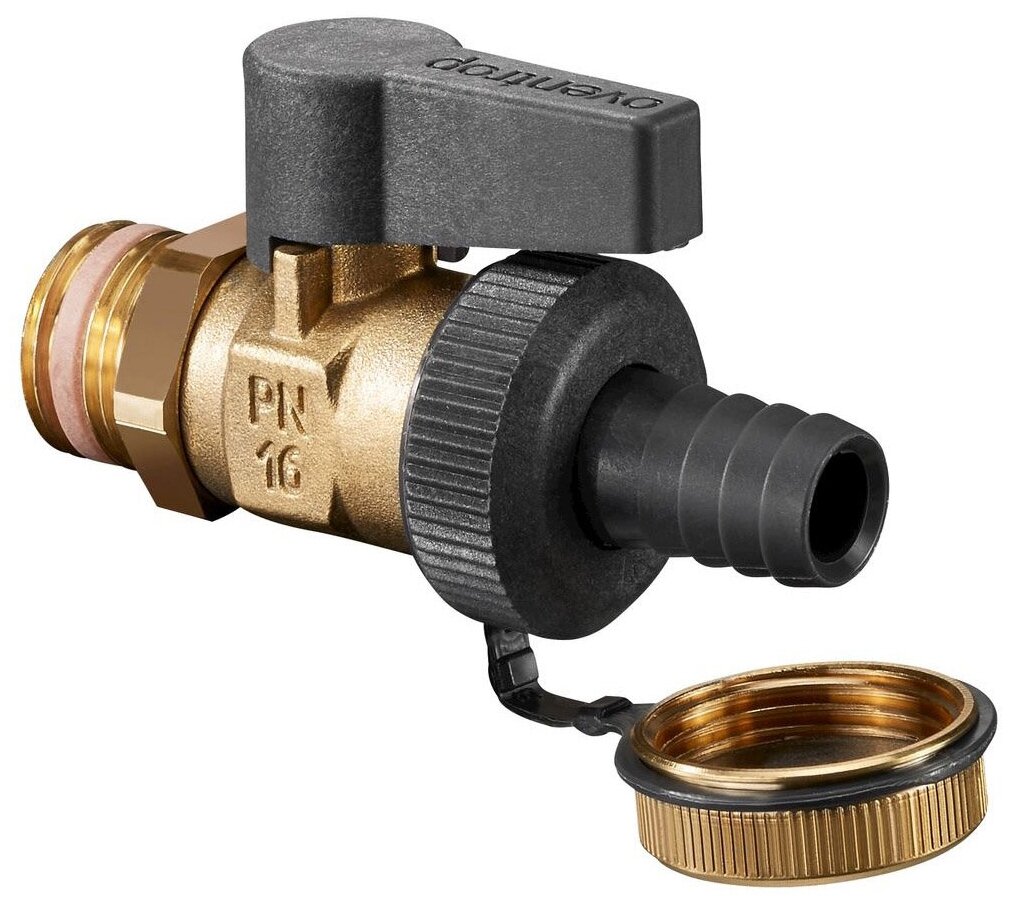фото Oventrop Шаровой кран Optiflex Ду15 1/2 НР со штуцером для шланга и колпачком 1033314