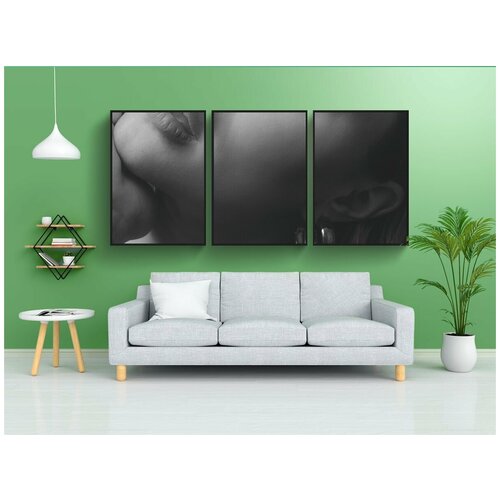 фото Набор модулных постеров для интерьера "женщина, красота, монохромный" 60x90 см. в тубусе, без рамки lotsprints