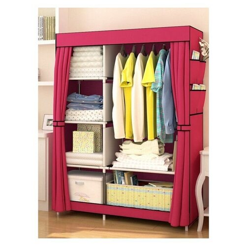 Тканевый шкаф для хранения вещей / Складной каркасный шкаф для одежды 170x105x45 см, фиолетовый