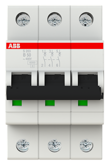 ABB S203 B50 Автоматический выключатель 3-x полюсный 50А с хар.В 6kA 2CDS253001R0505
