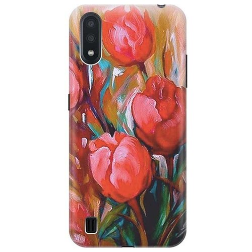 фото Ультратонкий силиконовый чехол-накладка для samsung galaxy a01 с принтом "тюльпаны" gosso