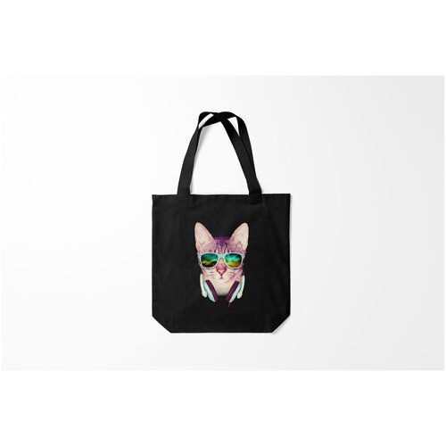 фото Сумка-шоппер / 40х40 см / звери / коты и кошки кот в наушниках burnettie