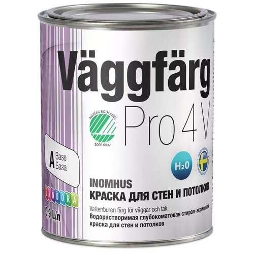 Краска стирол-акрилатная Landora VaggFarg Pro 4 V глубокоматовая белый 0.9 л краска акриловая landora grundfarg pro v влагостойкая глубокоматовая белый 4 93 кг