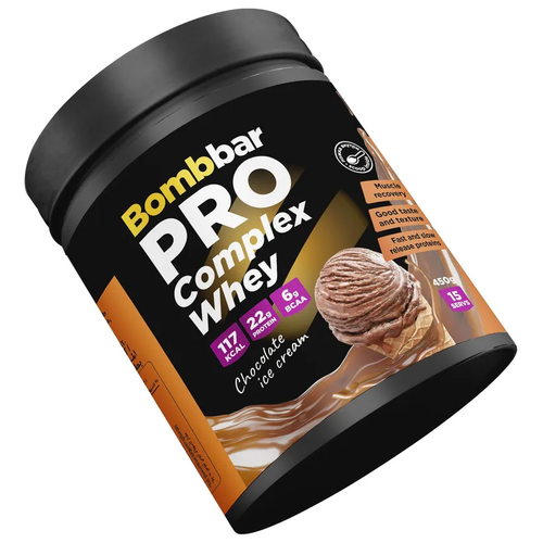 Bombbar Pro Complex Whey Protein Многокомпонентный протеин без сахара Шоколадный пломбир, 450 г