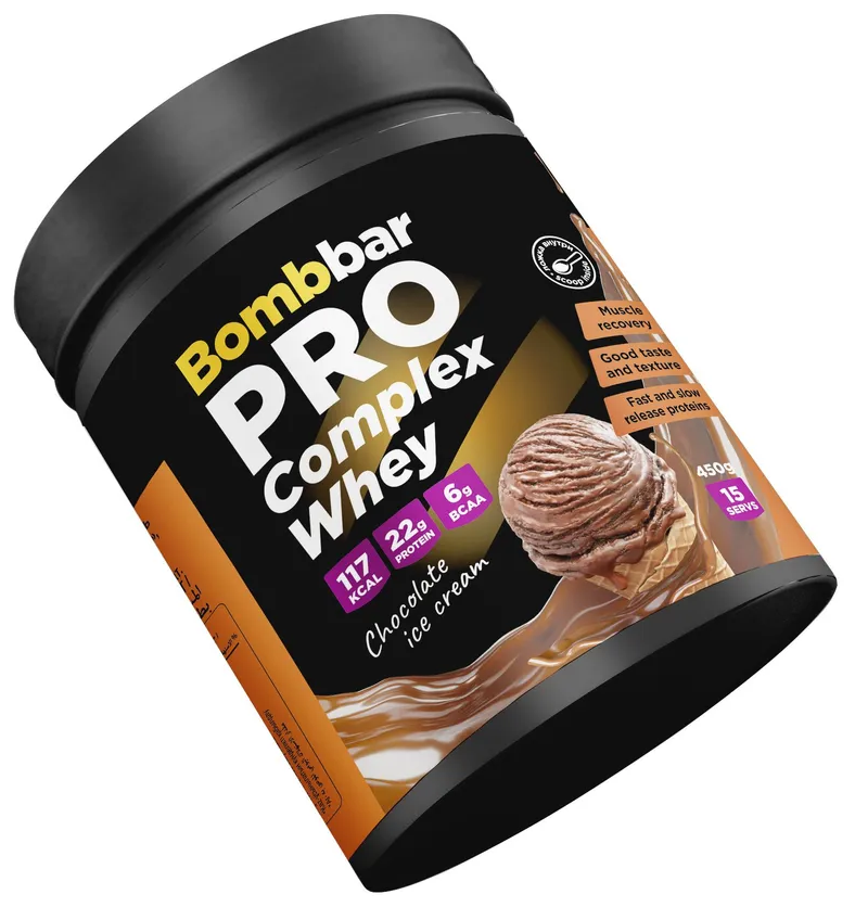 Bombbar Pro Complex Whey Protein Многокомпонентный протеин без сахара "Шоколадный пломбир", 450 г