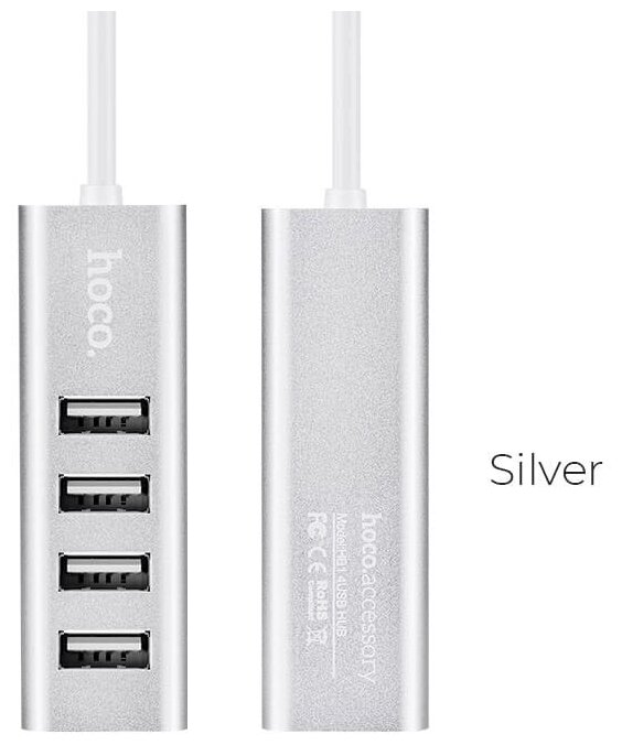 USB-концентратор HOCO HB1, 4 гнезда, 1 USB выход, цвет серый(1/12/120)