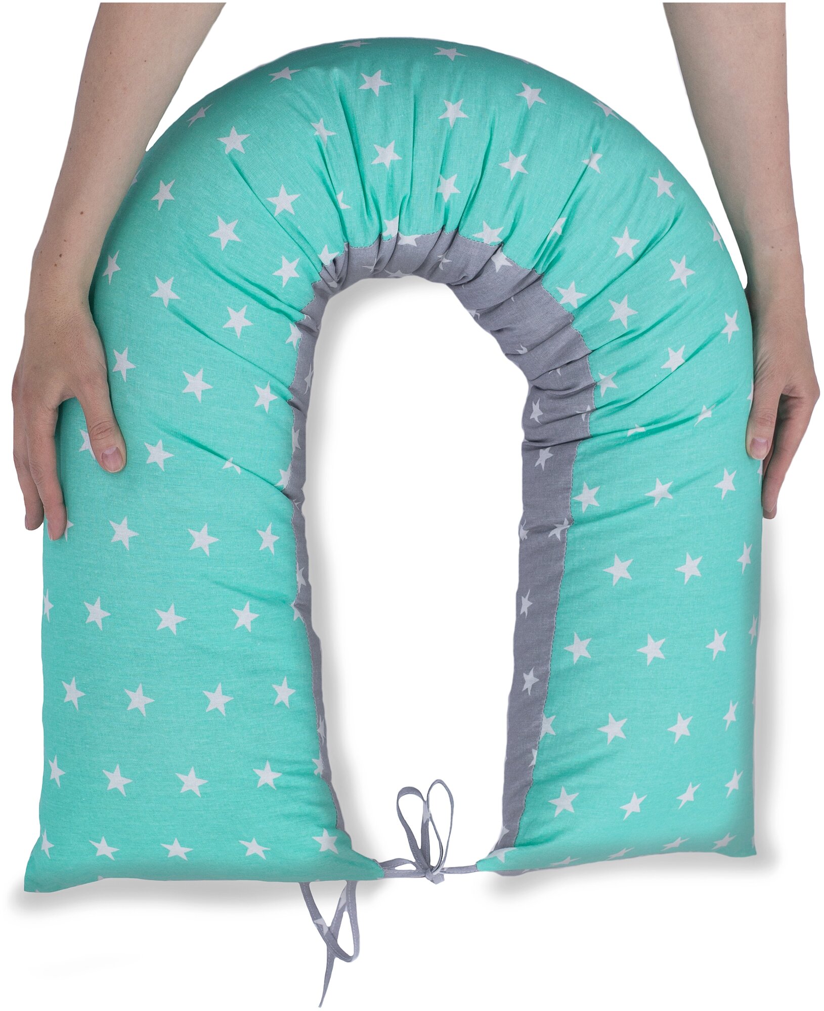Body Pillow Подушка для беременных I-формы 145х25 см со съёмной наволочкой "Звезды серо-мятный" - фотография № 3