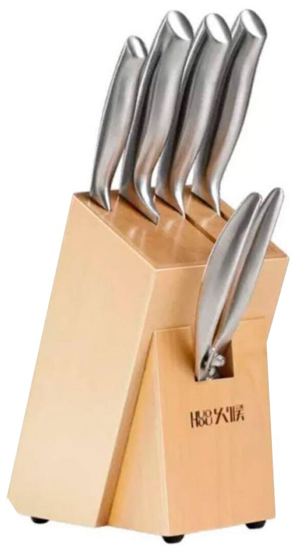 Набор стальных ножей (4 ножа + ножницы + подставка) Xiaomi (Mi) HuoHou 6-Piece Stainless Steel Kitchen Knife Set (HU0014), русская версия!!!, серебристый