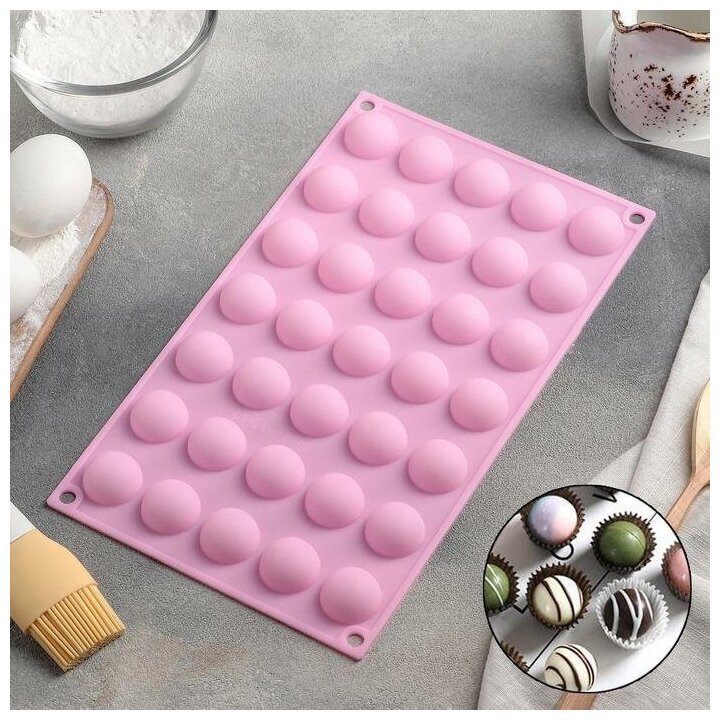 фото Форма для выпечки 35 ячеек Полусферы 30х17,5х1,5 см (d 2,7см) цвет микс