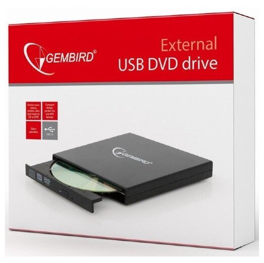 Внешний CD/DVD-привод с интерфейсом USB Gembird DVD-USB-02, черный