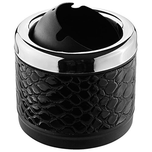 Урна-контейнер для пепла S.Quire круглая, сталь, покрытие ник. и чер. краска+искусственная кожа, сереб.-чер, 90 мм