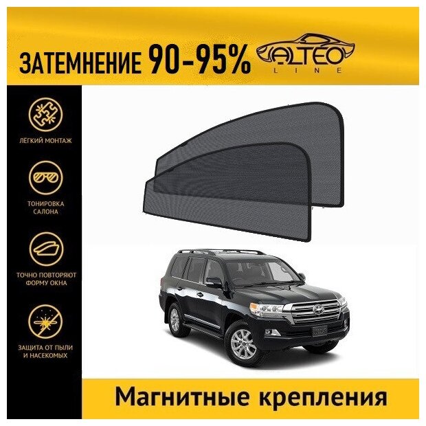 Каркасные автошторки ALTEO PREMIUM на Toyota Land Cruiser 200 2рестайлинг (2015-н. в.) на передние двери на магнитах с затемнением 90-95%