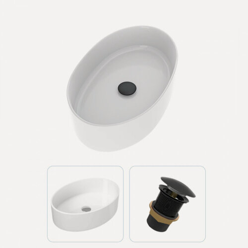 Изображение товара Раковина накладная для ванной Teymi Lori 50 в комплекте донный клапан клик-клак без перелива черный F01604
