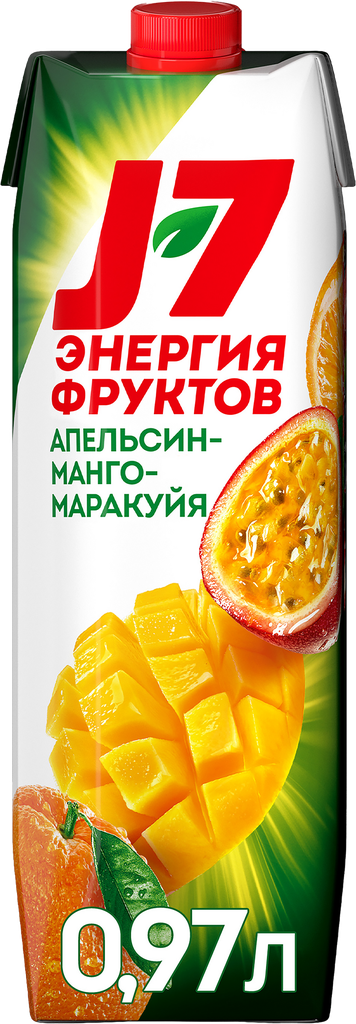 Нектар J7 Апельсин, манго, маракуйя с мякотью, 0.97л