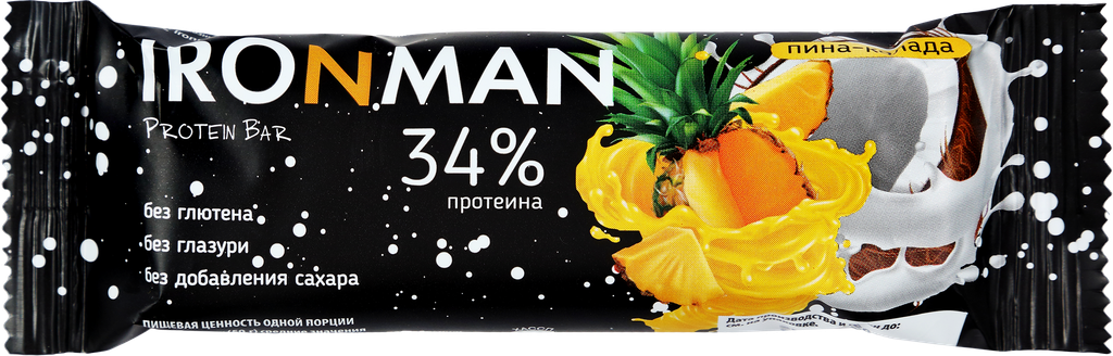 Батончик IRONMAN Protein Bar Пина колада, 34% протеина, 50г