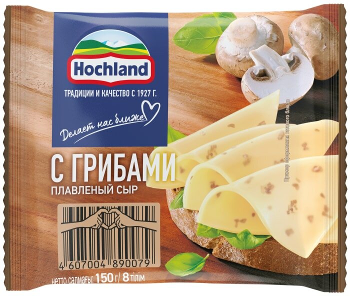 Сыр плавленый Hochland с грибами слайсы 45% 150г