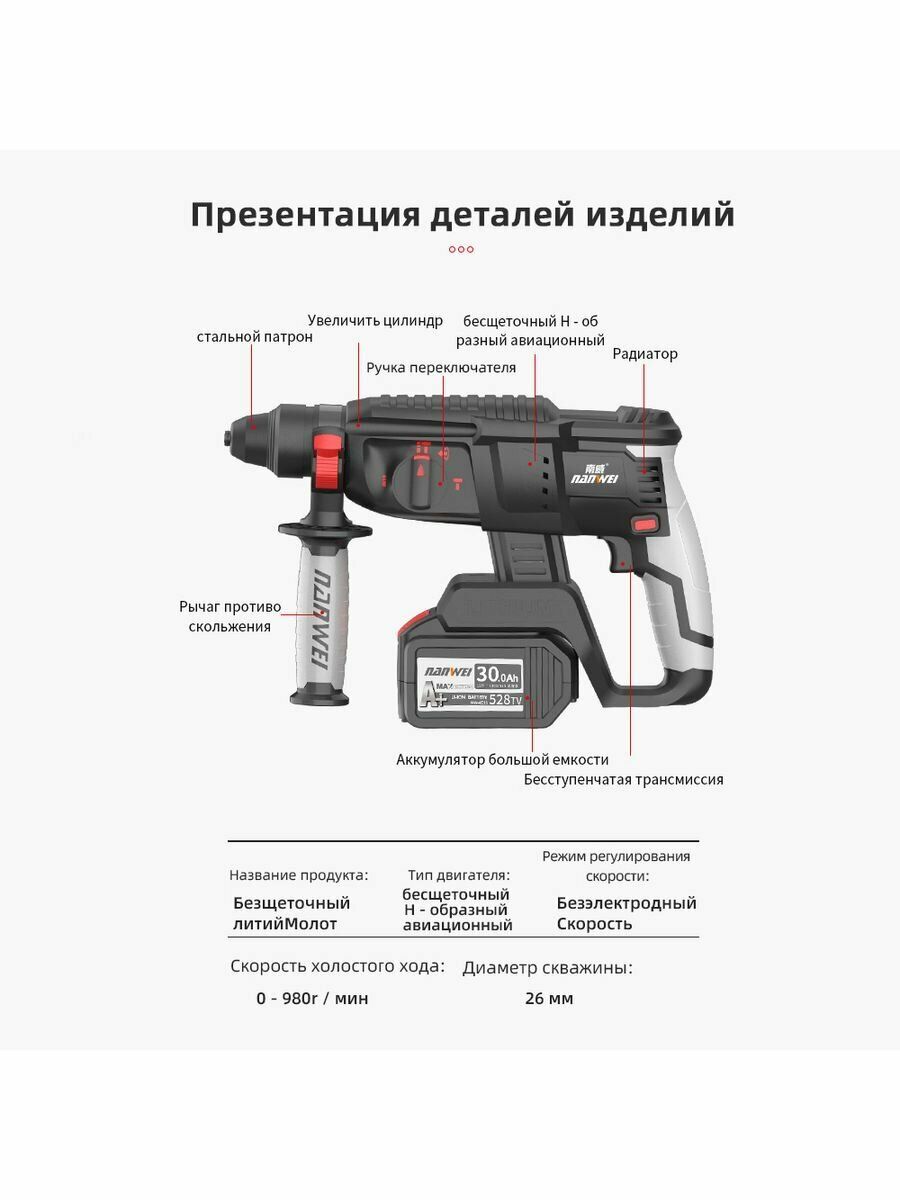 NANWEI Электрическая 3 штуки набор инструментов С 2 аккумуляторами 6,0ah