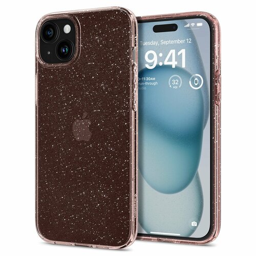 Чехол SPIGEN для iPhone 15 - Liquid Crystal Glitter - Прозрачный/Розовый - ACS06789 чехол spigen для iphone 15 plus liquid crystal glitter прозрачный розовый acs06649