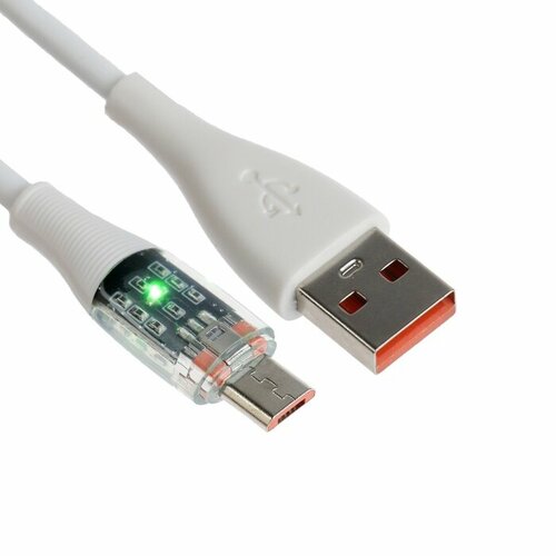 Кабель, 2 А, MicroUSB - USB, прозрачный, TPE оплётка, 1 м, белый, 2 штуки