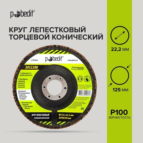 Круг лепестковый торцевой конический d 125 х 22,2, зернистость Р100