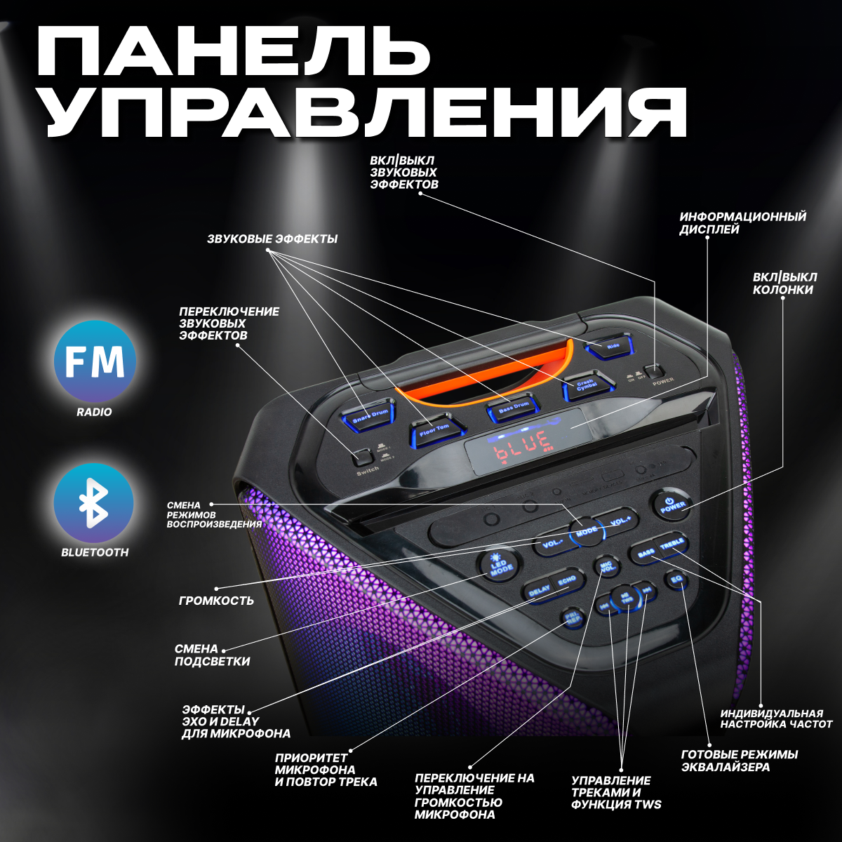 Портативная колонка 30-02 FIRE BOX динамик 6шт/6.5" ELTRONIC с TWS — фото 1
