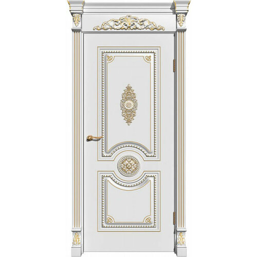Дверь межкомнатная классическая, Олимп ПГ, Эмаль RAL 9010 патина янтарь 2000*800 (полотно)