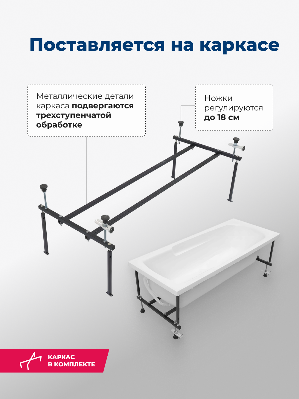 Акриловая ванна Aquanet Extra 00255742 160x70 см, с каркасом, цвет белый