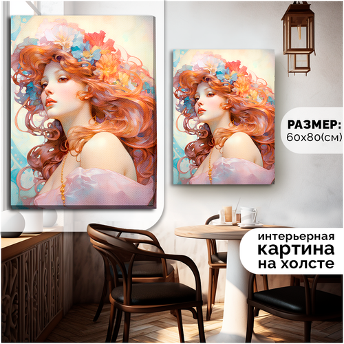 Картина интерьерная на холсте девушка осень цветы Альфонс Муха женщина - 11 В 80x60 1690₽