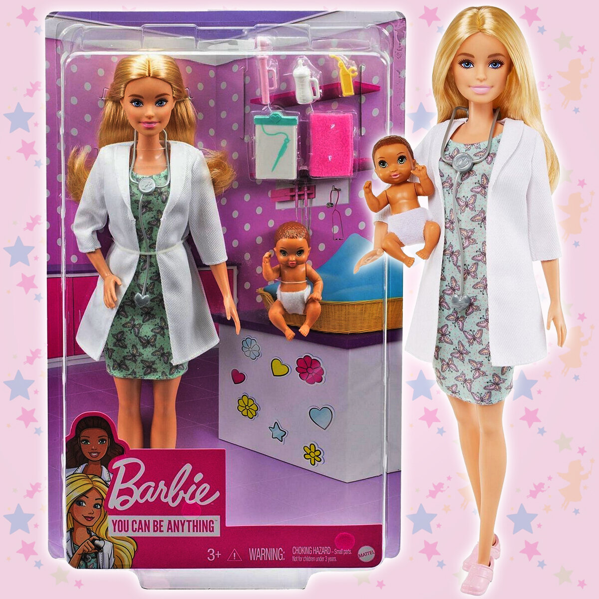 Кукла Барби Barbie педиатр с малышом-пациентом